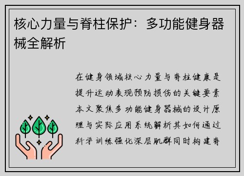 核心力量与脊柱保护：多功能健身器械全解析