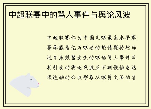 中超联赛中的骂人事件与舆论风波